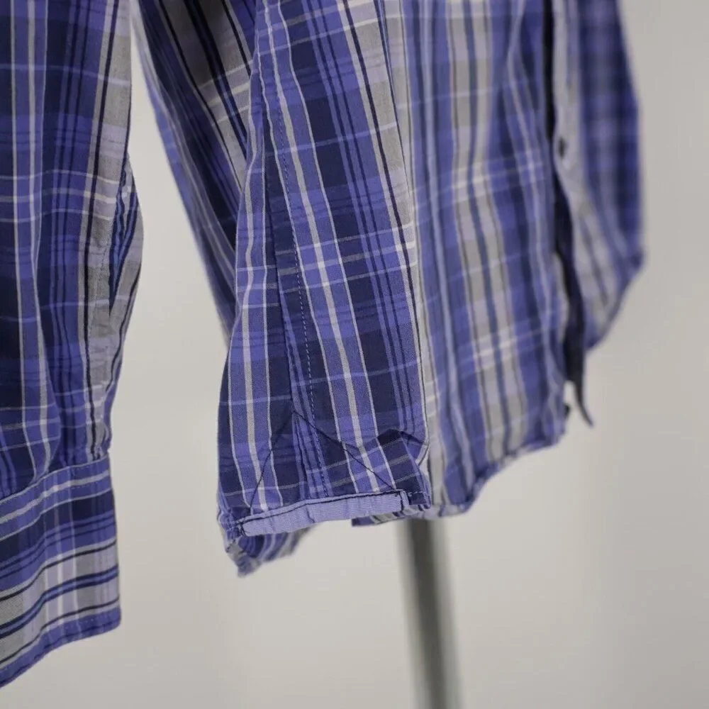 Banana Republic Blue‎ Plaid Pocket Collared Button Down Large 16-16.5 Cotton